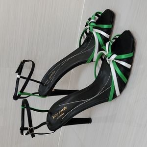 Kate Spade Florence Strappy Heeled Evening Sandals Black White and Green
